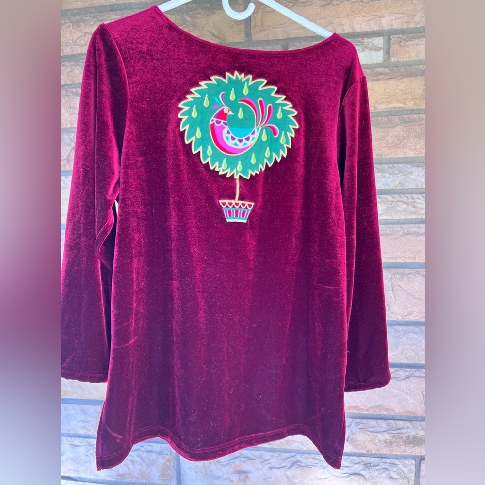 Bob Mackie wearable art velvet top Medium red